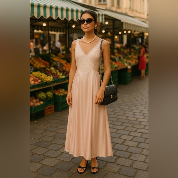 CCO PRICE DROP Vintage Miss Dior Blush Pink Lace Maxi Slip Dress – Fits M/L - Picture 3 of 9